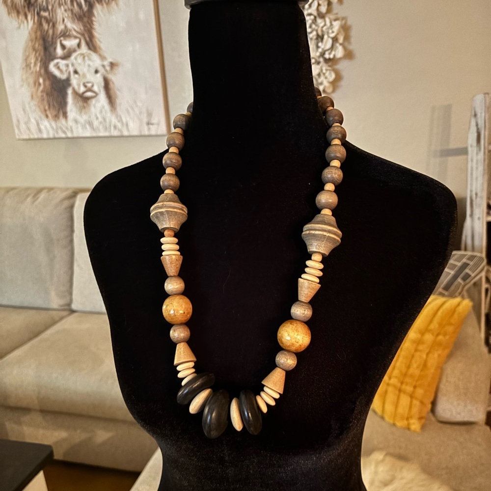 Vintage Chunky Wooden Beaded Necklace- BOHO